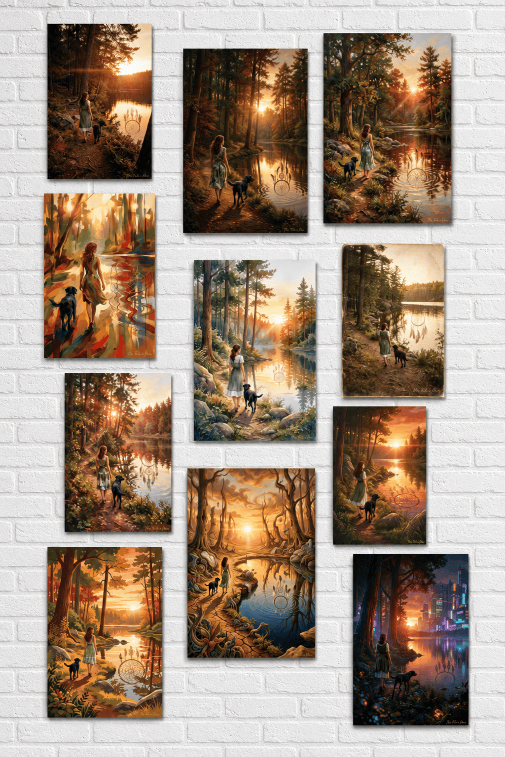 Une même scène déclinée dans les onze styles artistiques proposés par Ma Toile à Rêve, présentés côte à côte