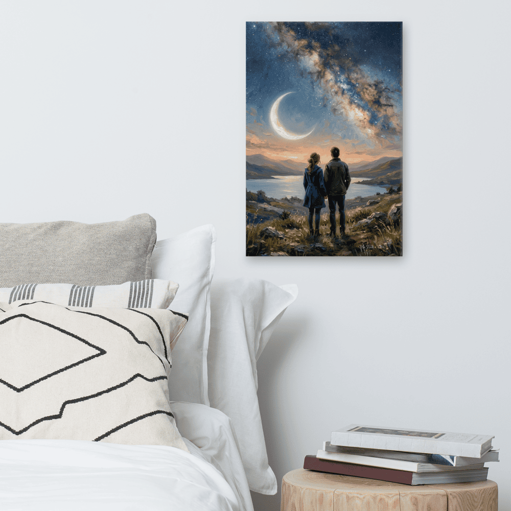 La toile personnalisée accrochée au mur d'une chambre, intégrée dans un intérieur